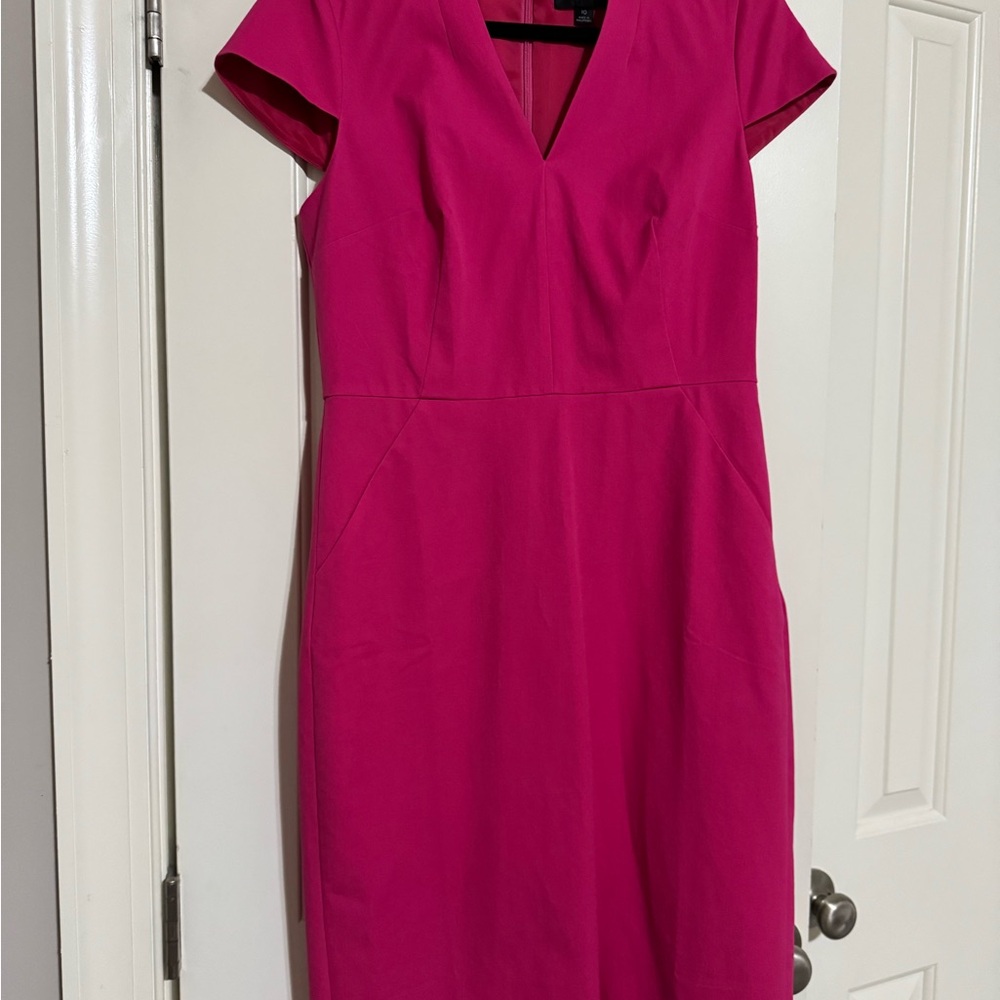 J. Crew Fuchsia Midi Dress with V-Neck